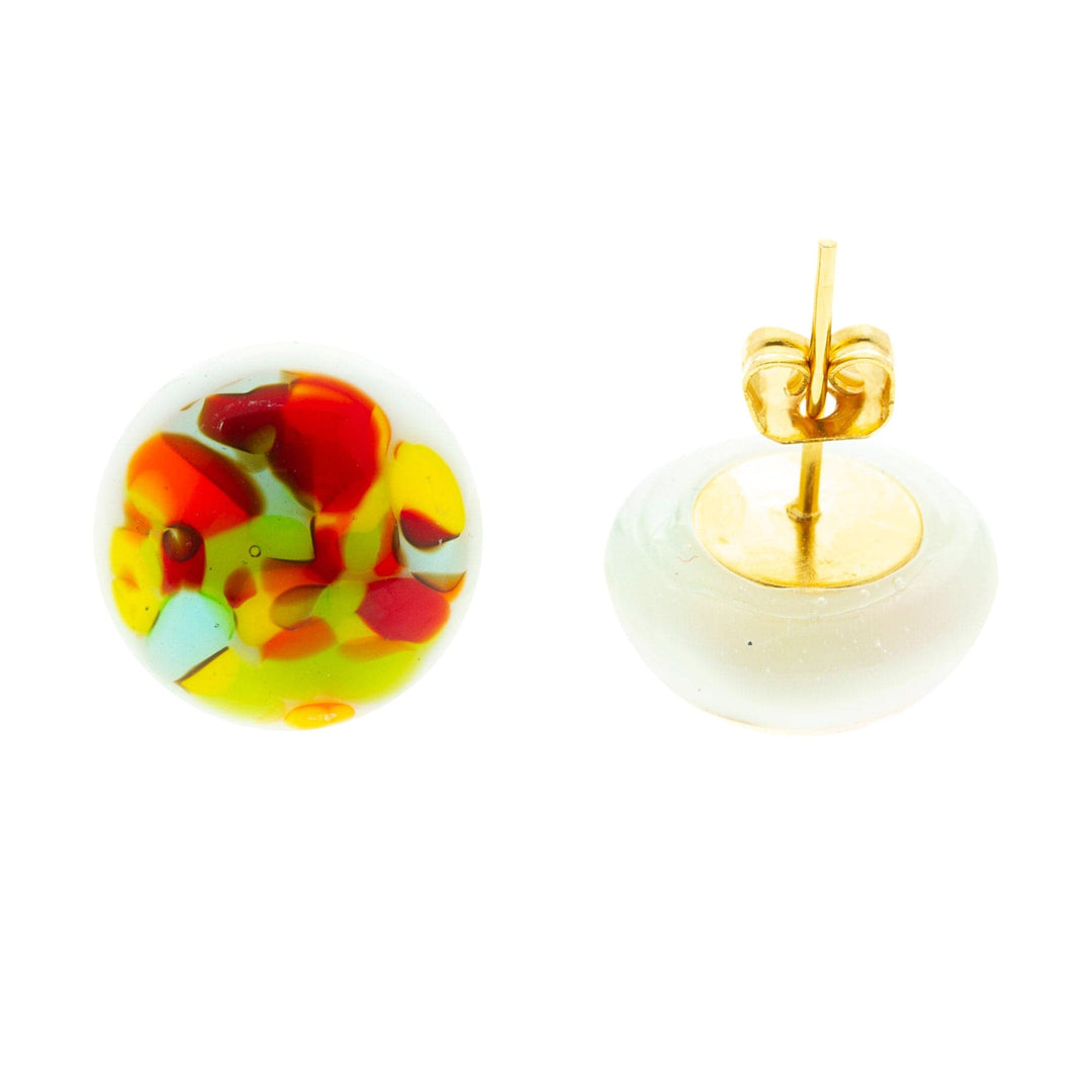Multicolored Fused Glass Mosaic Button Earrings from Mexico - Multicolored Textures