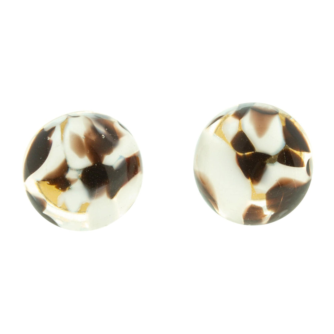 Black & White Fused Glass Mosaic Button Earrings from Mexico - Black & White Textures
