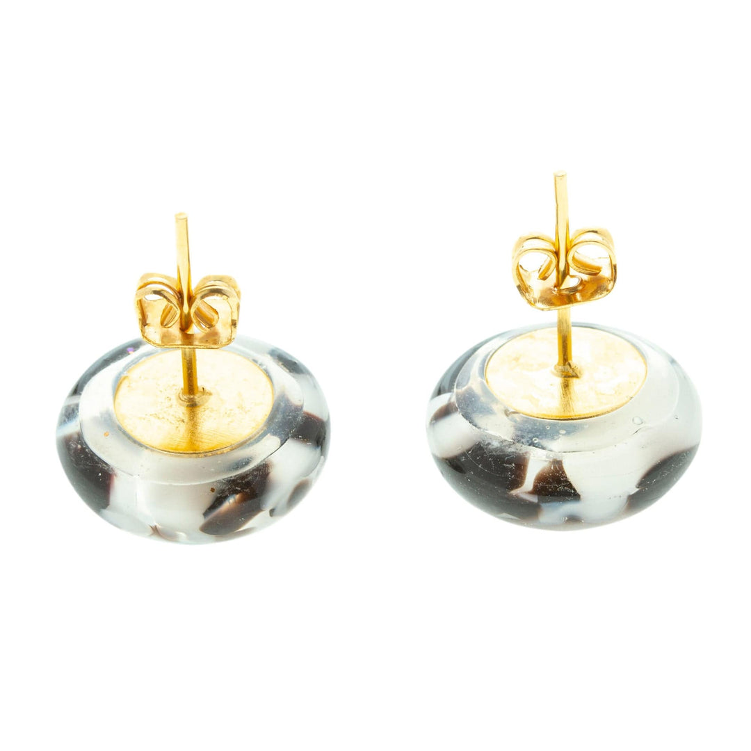 Black & White Fused Glass Mosaic Button Earrings from Mexico - Black & White Textures