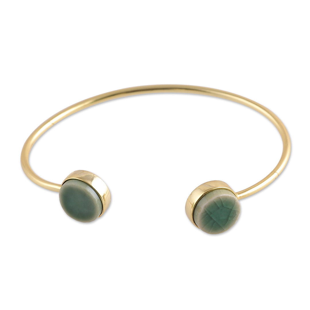 Modern Minimalist Brass and Green Ceramic Cuff Bracelet - Green Utopia