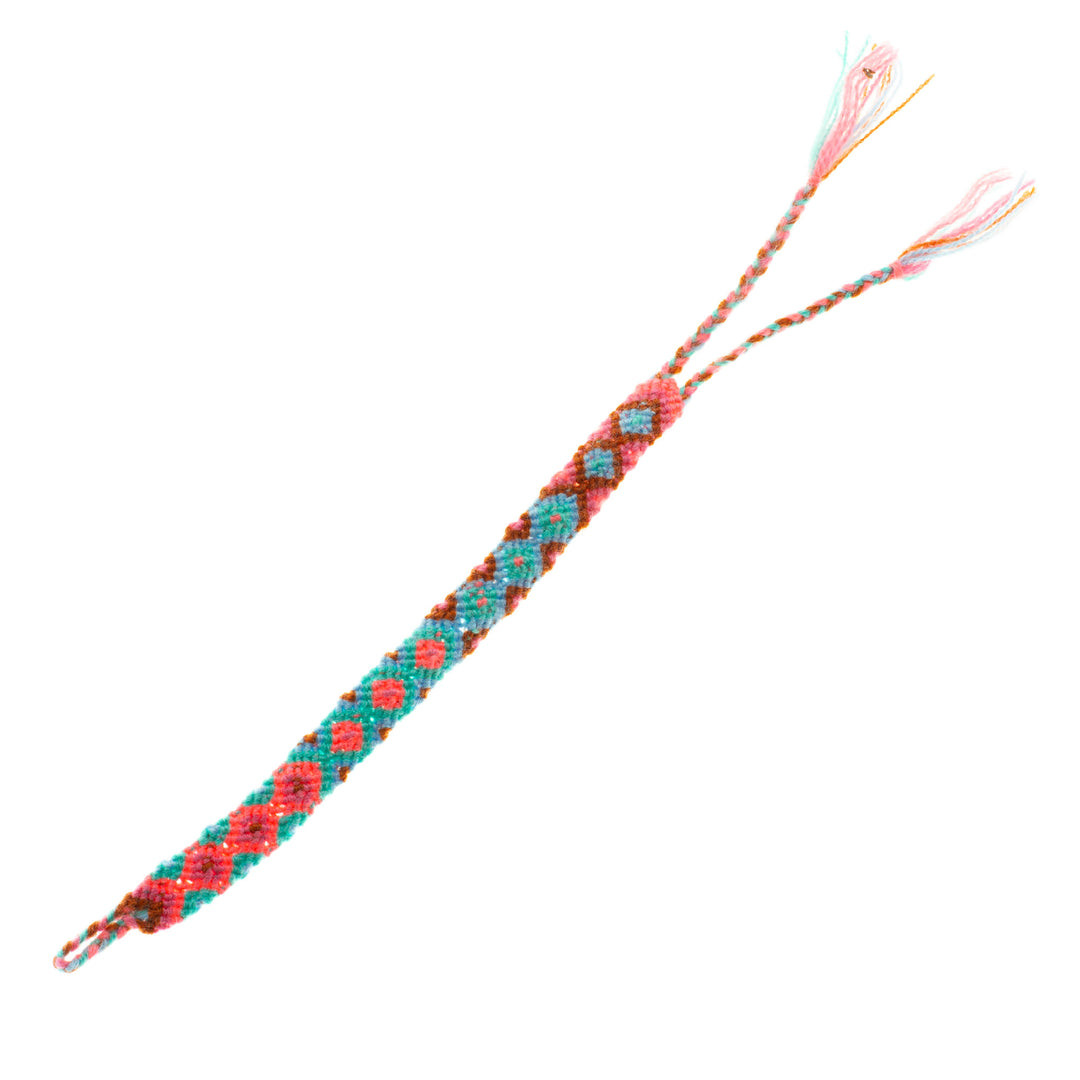 Handwoven Cotton Wristband Bracelet with a Geometric Pattern - Mint Diamonds