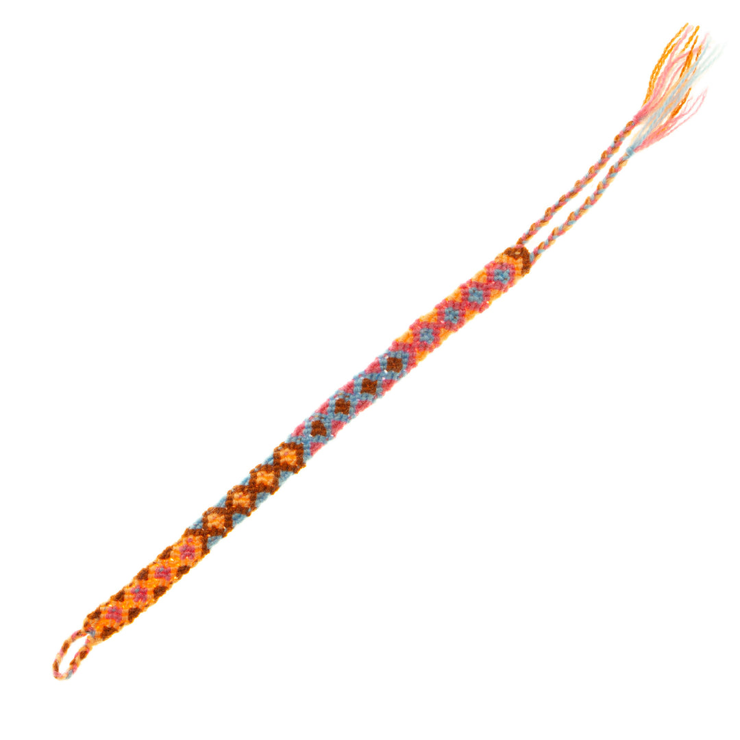 Handwoven Cotton Wristband Bracelet with Geometric Details - Yellow Diamonds
