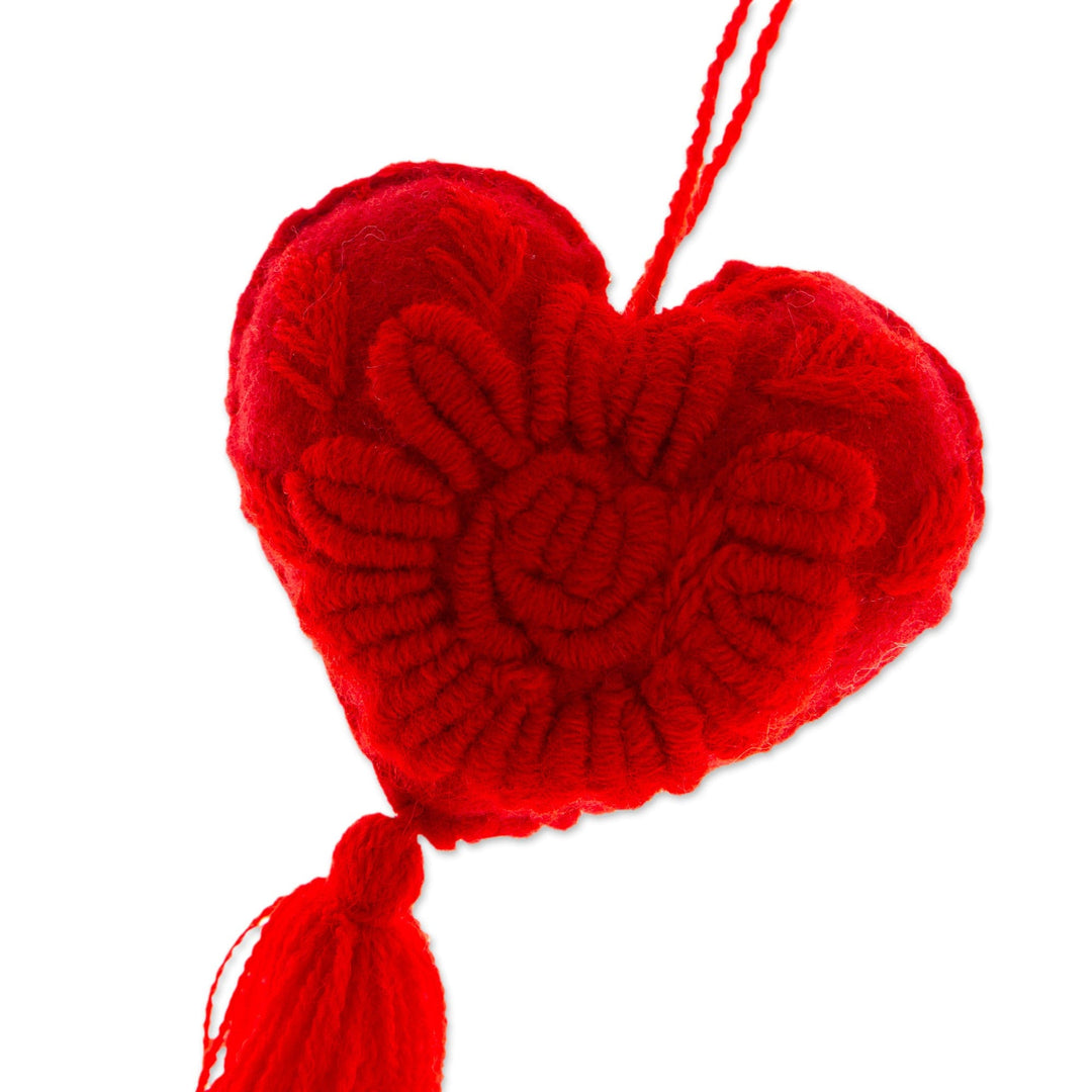 Candy Apple Wool Felt Ornament with Cotton Embroidery - Little Candy Apple Heart