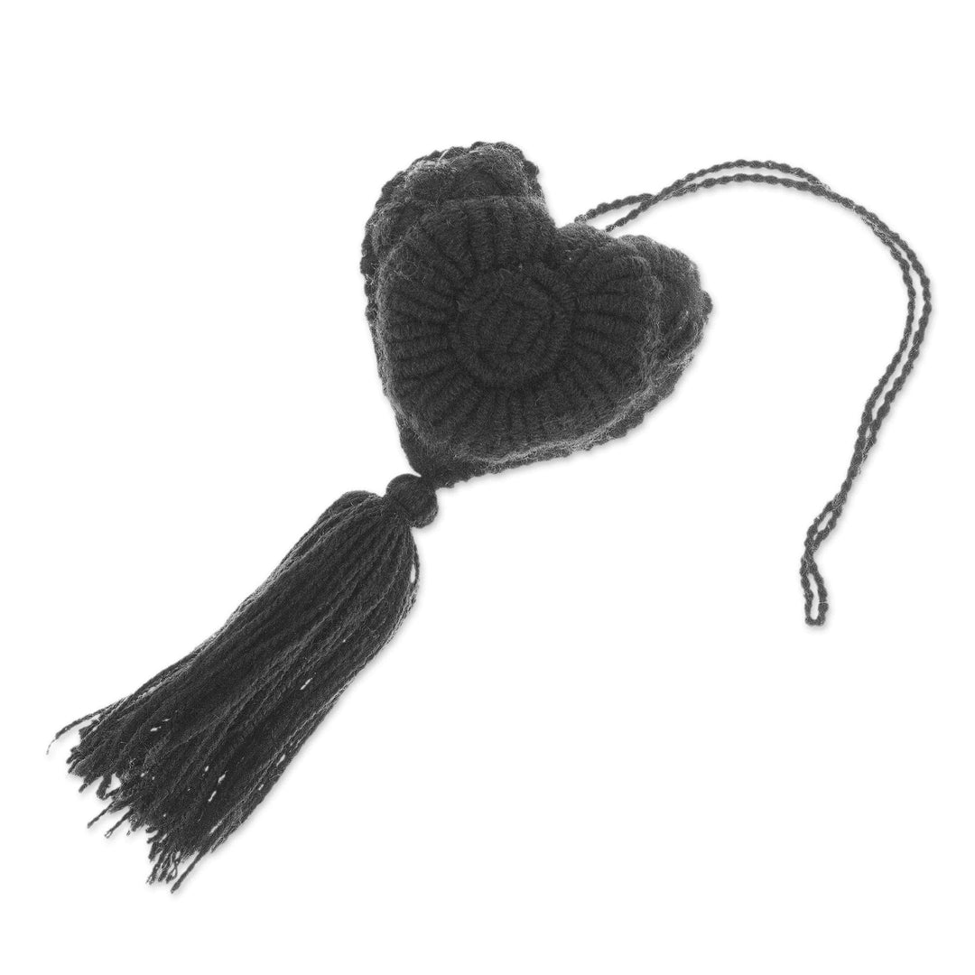 Coal Wool Felt Ornament with Cotton Embroidery - Little Coal Heart