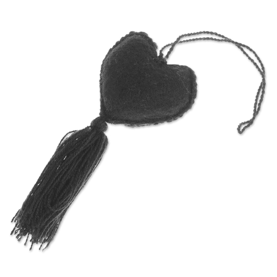Coal Wool Felt Ornament with Cotton Embroidery - Little Coal Heart