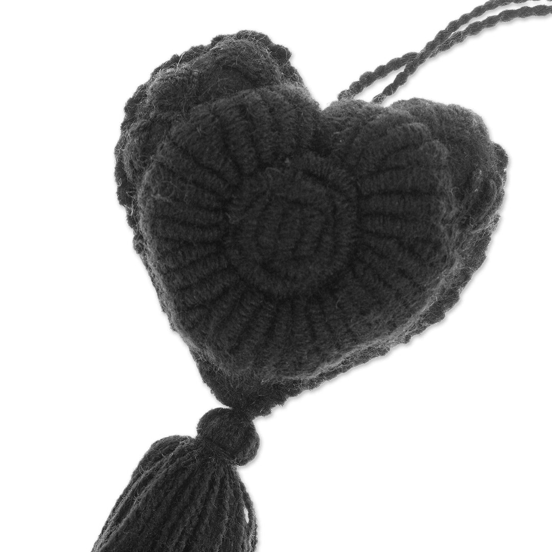 Coal Wool Felt Ornament with Cotton Embroidery - Little Coal Heart