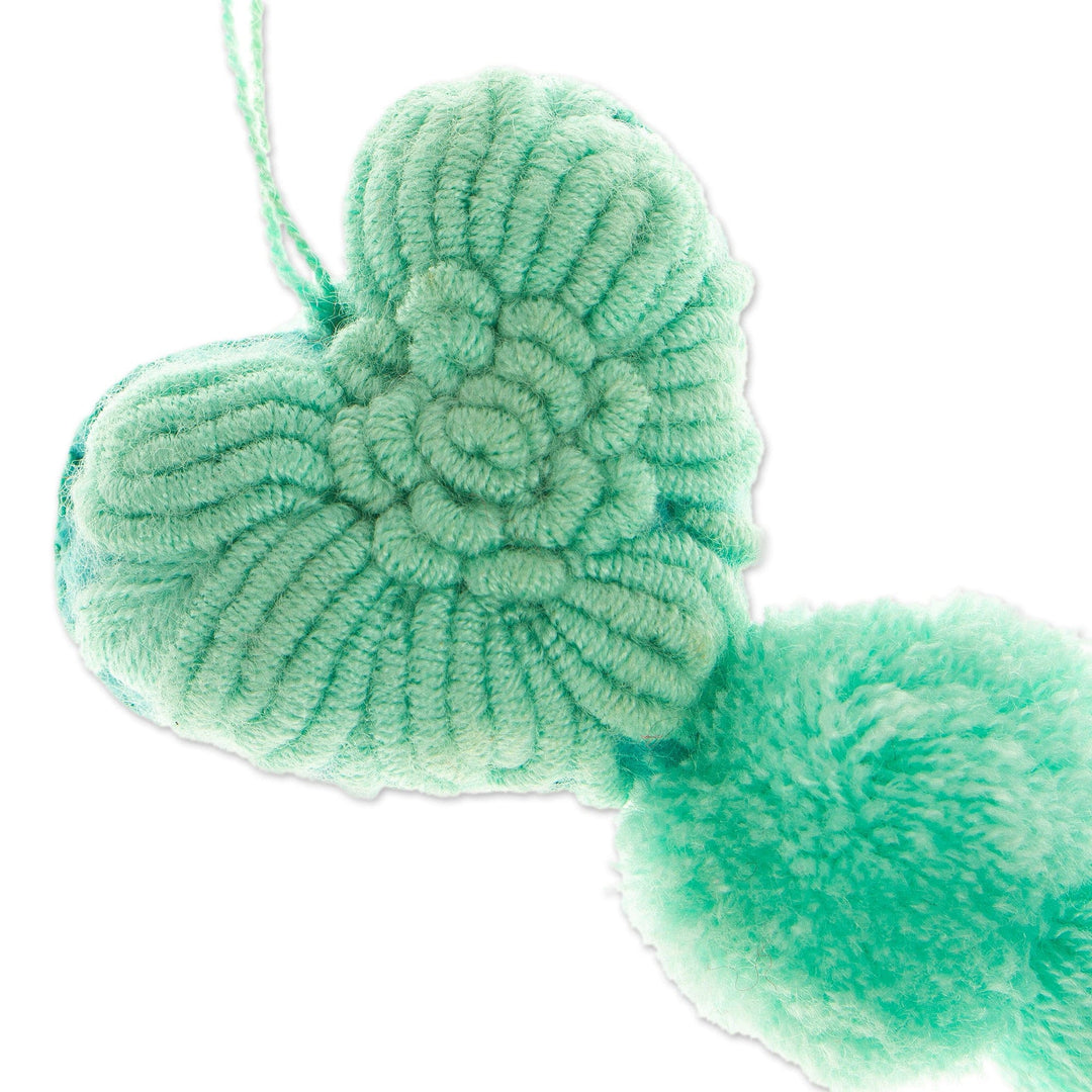 Heart Wool Felt Ornament with Cotton Embroidery in Mint - Little Heart in Mint