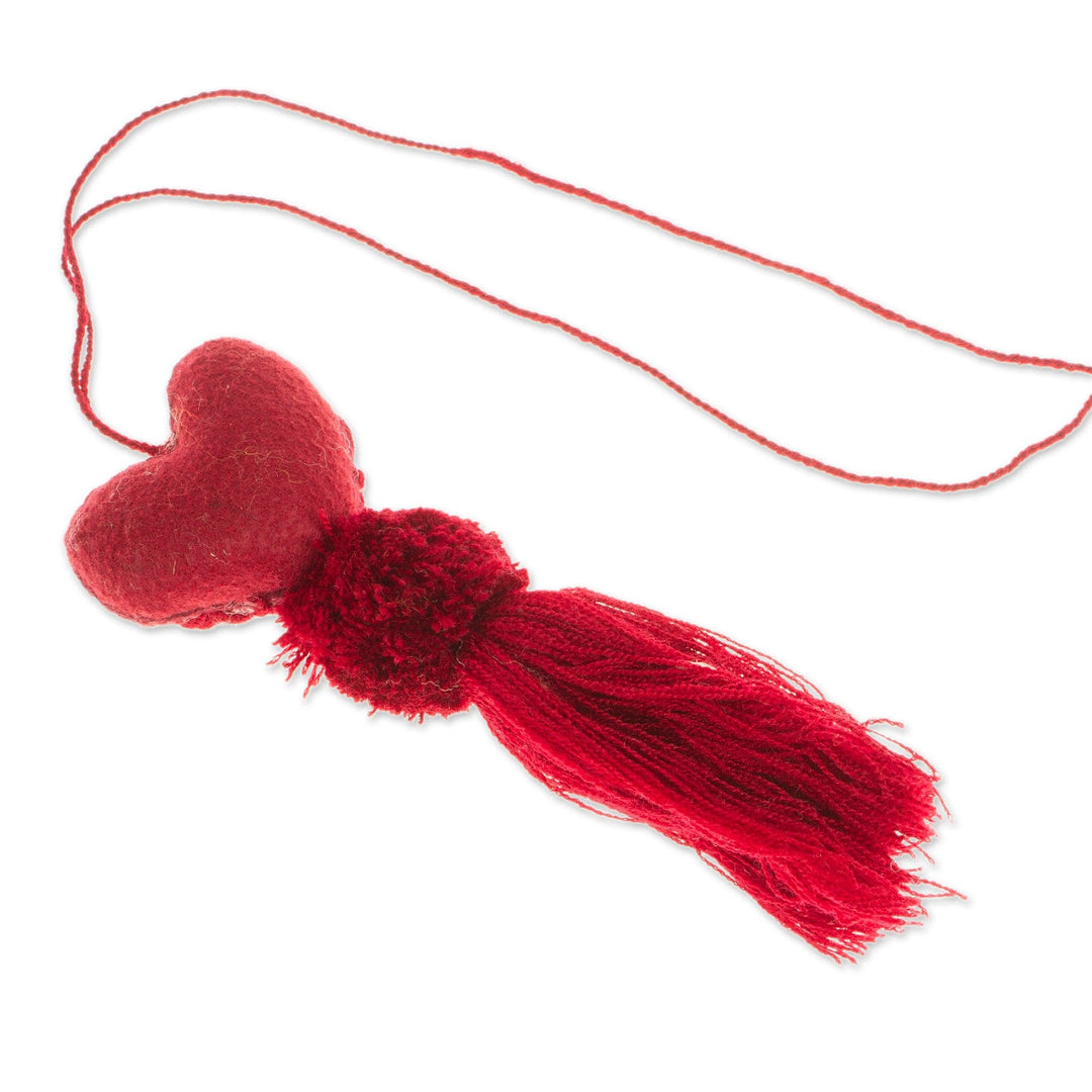 Heart Wool Felt Ornament with Cotton Embroidery in Garnet - Little Heart in Garnet
