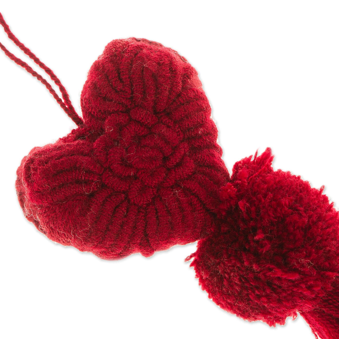 Heart Wool Felt Ornament with Cotton Embroidery in Garnet - Little Heart in Garnet