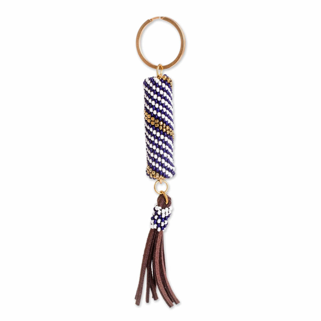 Beaded Leather Keychain and Bag Charm Handmade in Guatemala - Tranquil Ocean
