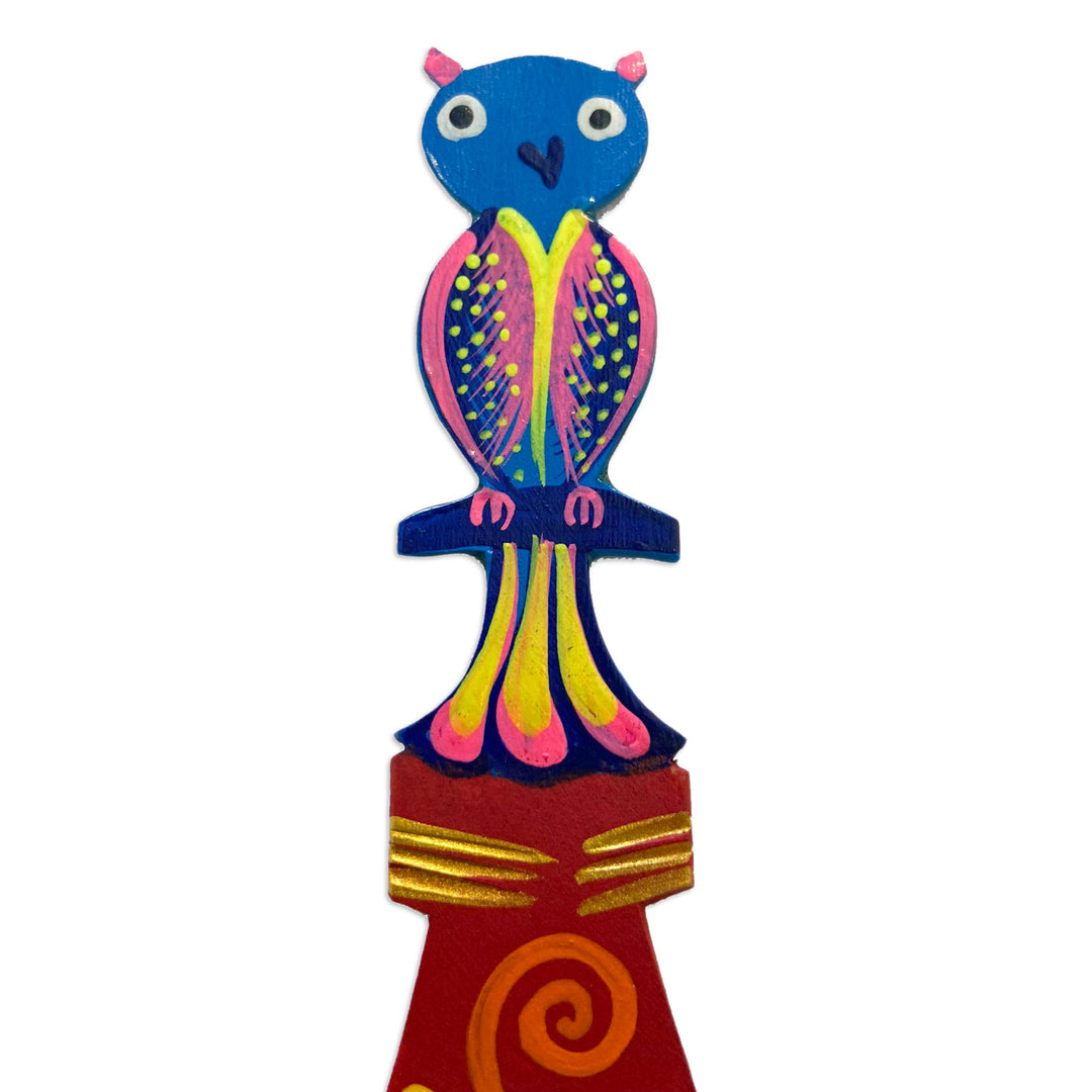 Hand Crafted Mexican Copal Wood Bookmark with Tropical Owl - Reading Owl