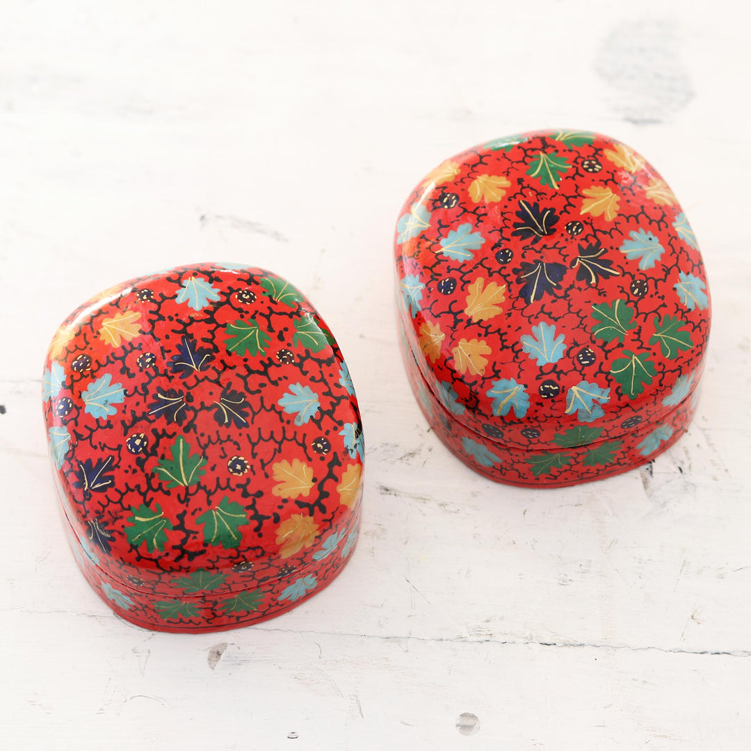Hand-Painted Papier Mache and Wood Decorative Boxes (Pair) - Flourishing Autumn