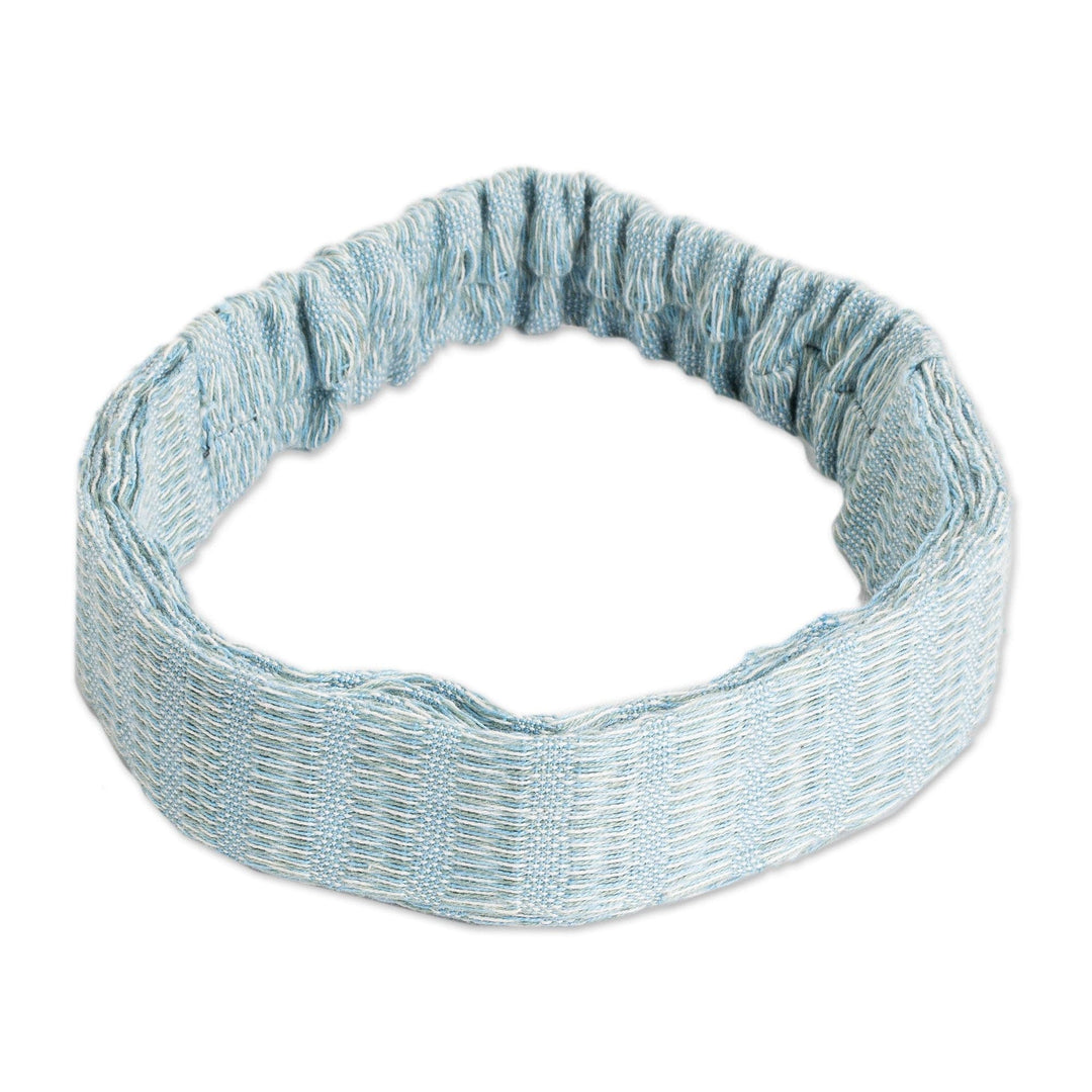 Light Blue and Green Cotton Headband Hand-Woven in Guatemala - Amongst Clouds