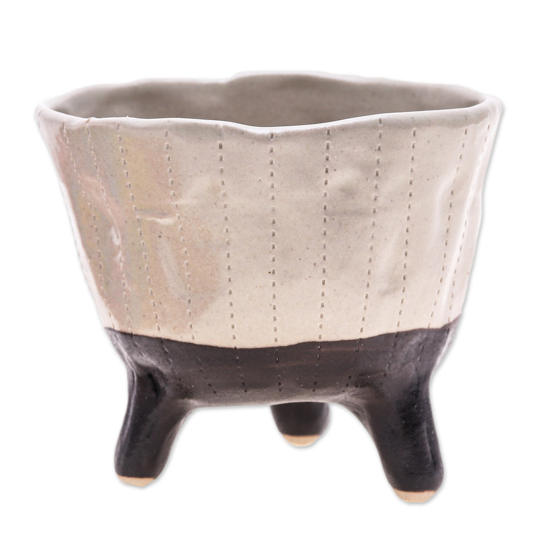 Three-Legged Ceramic Flower Pot Handcrafted in Thailand - Strong Roots