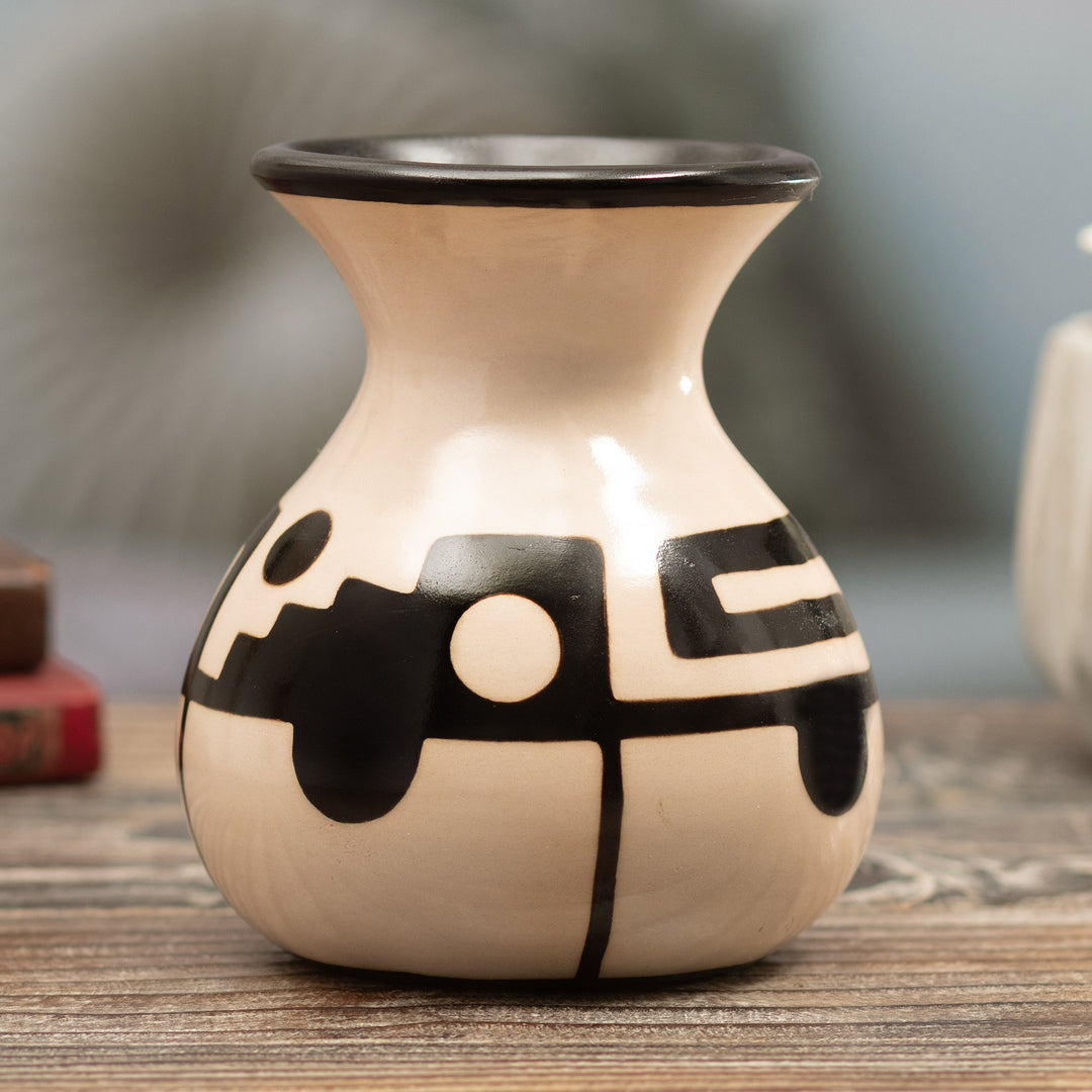 Handmade Ceramic Decorative Vase in Black and Ivory Hues - Modern North