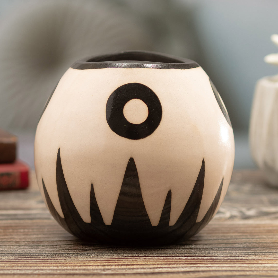 Handmade Round Ceramic Decorative Vase with Abstract Motifs - Abstract View