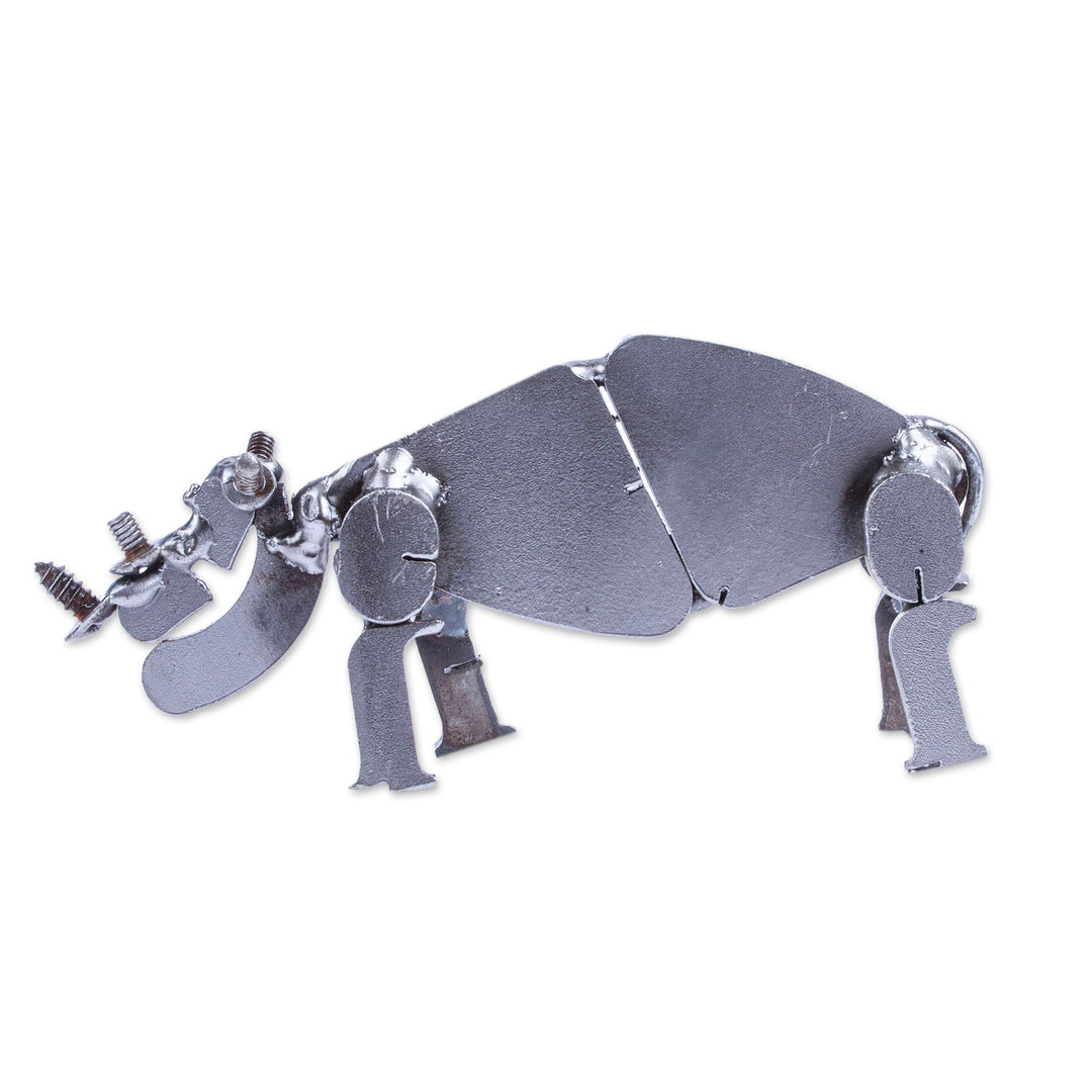 Handcrafted Recycled Scrap Metal Rhino Statuette - Wild Strength