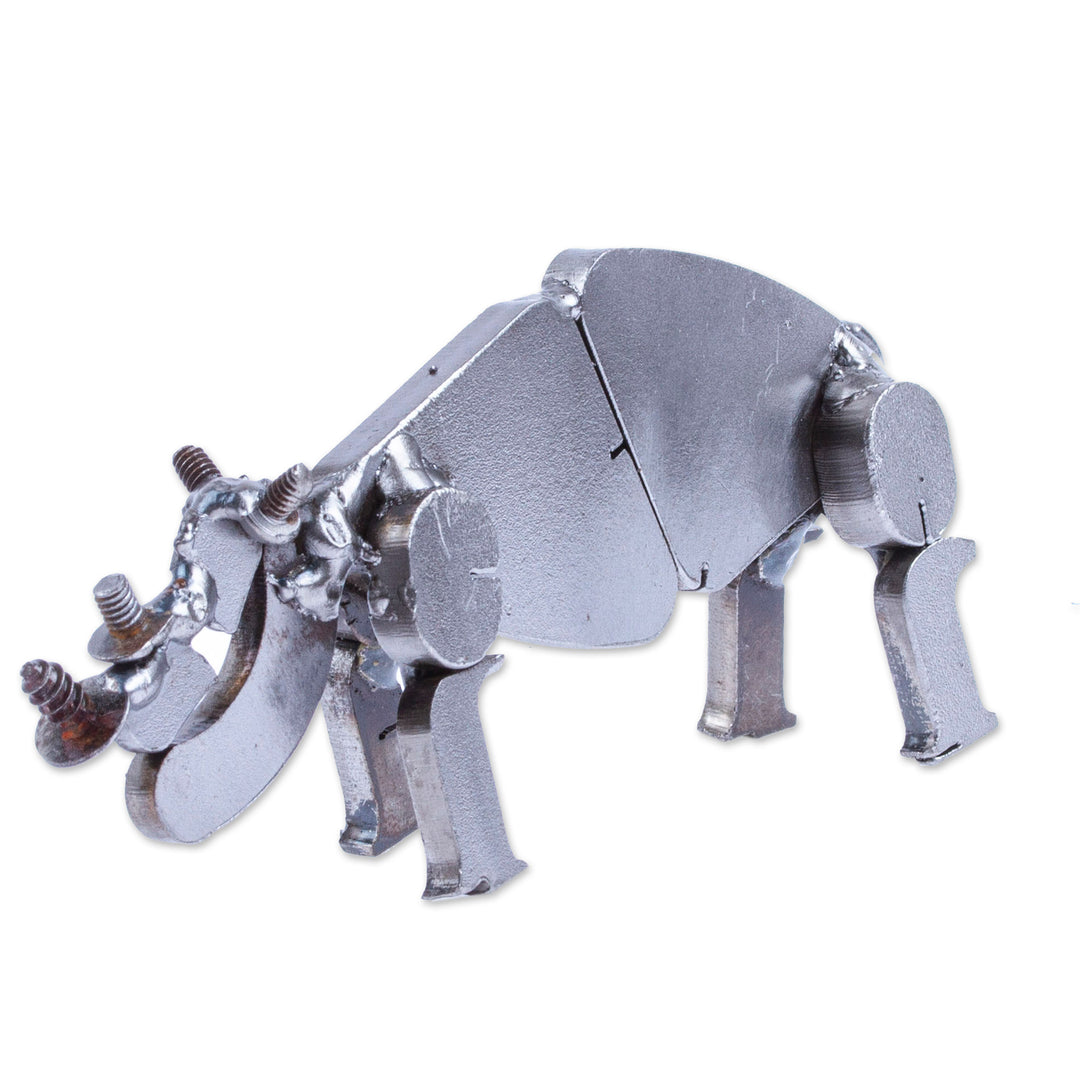 Handcrafted Recycled Scrap Metal Rhino Statuette - Wild Strength