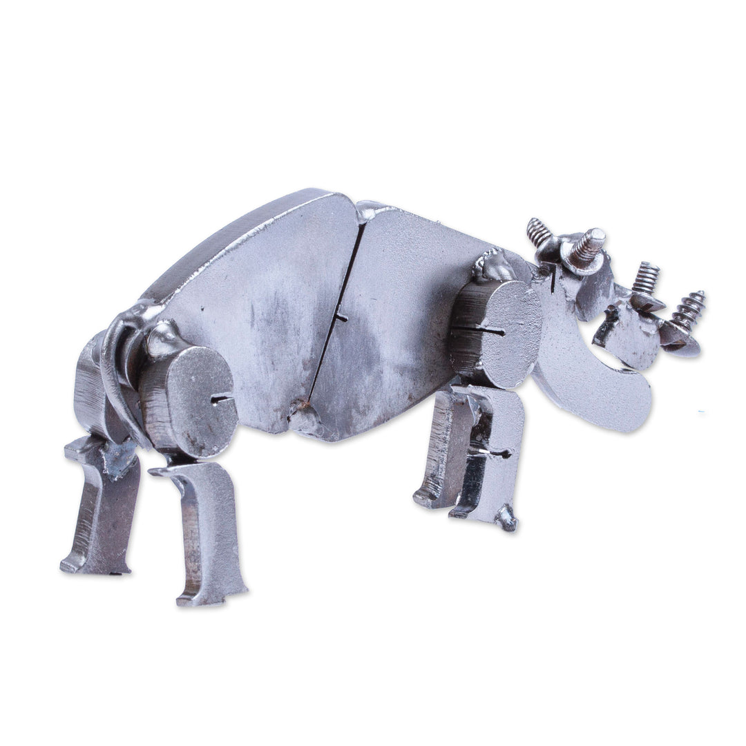 Handcrafted Recycled Scrap Metal Rhino Statuette - Wild Strength