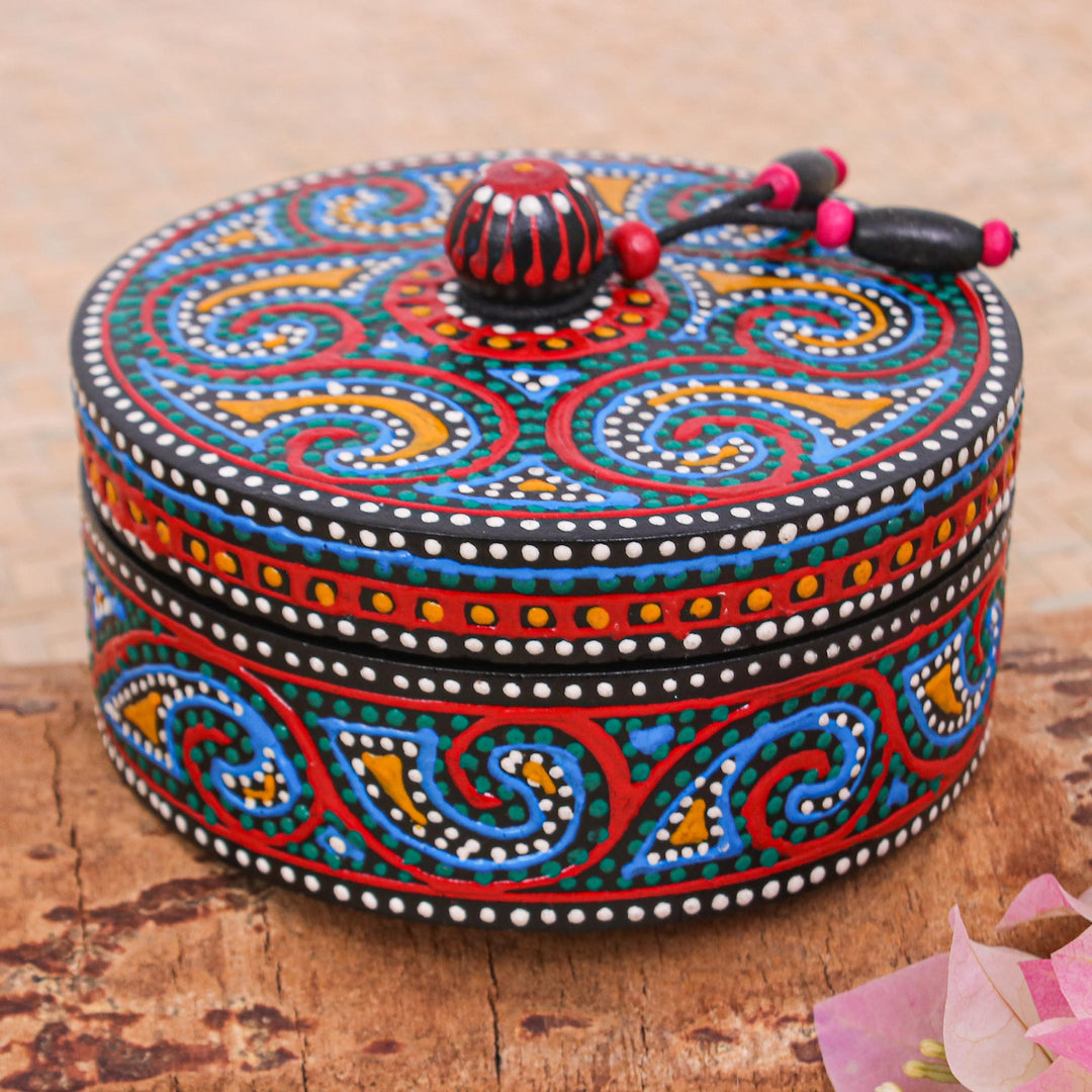 Hand-Painted Mango Wood Decorative Box in Blue - Blue Specks