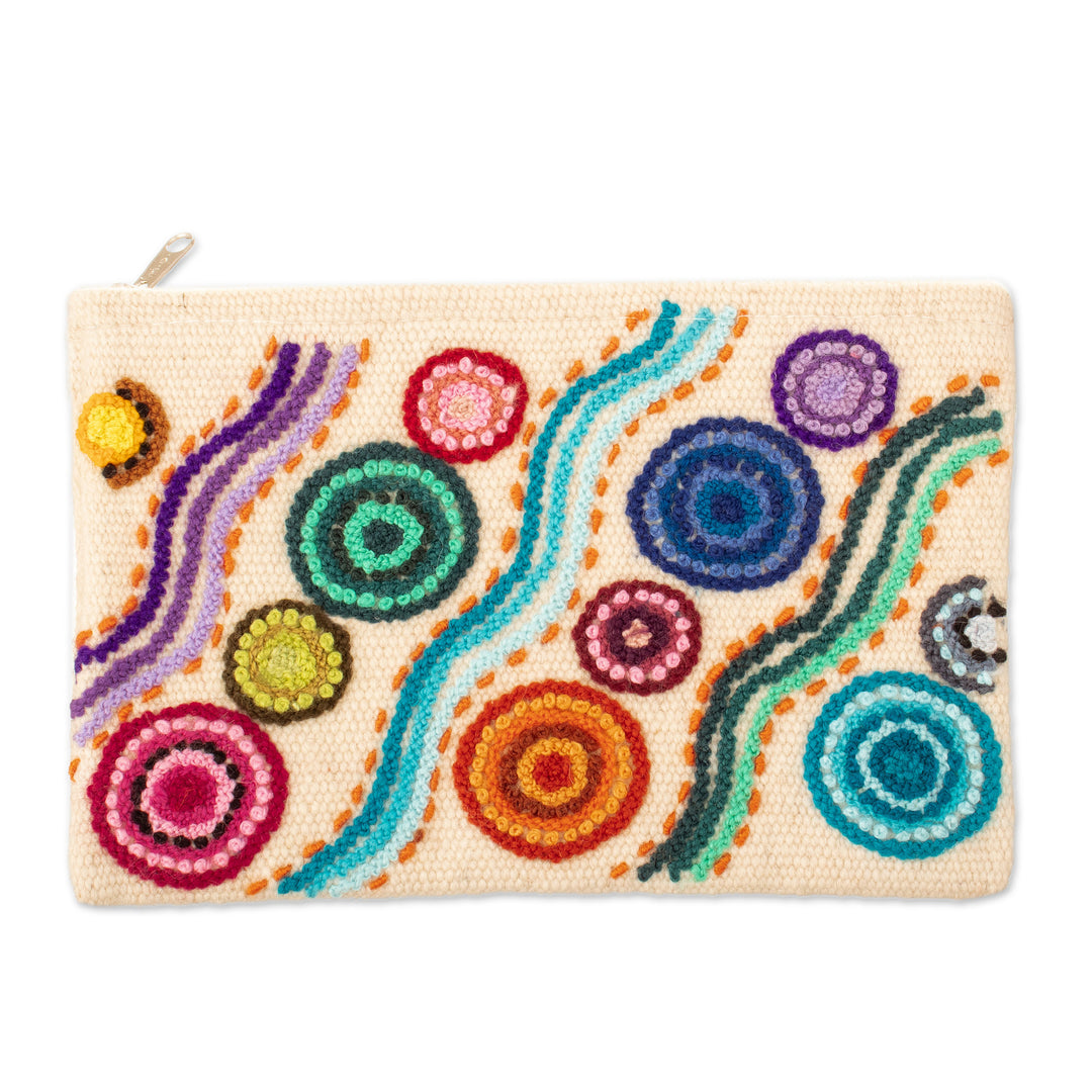 Colorful Wool Floral Cosmetic Bag Hand-Woven in Peru - Stepping Stones