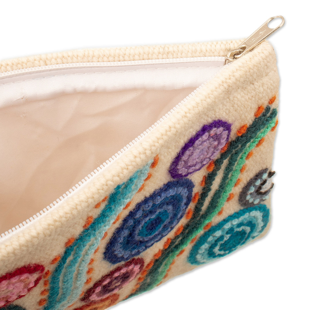 Colorful Wool Floral Cosmetic Bag Hand-Woven in Peru - Stepping Stones