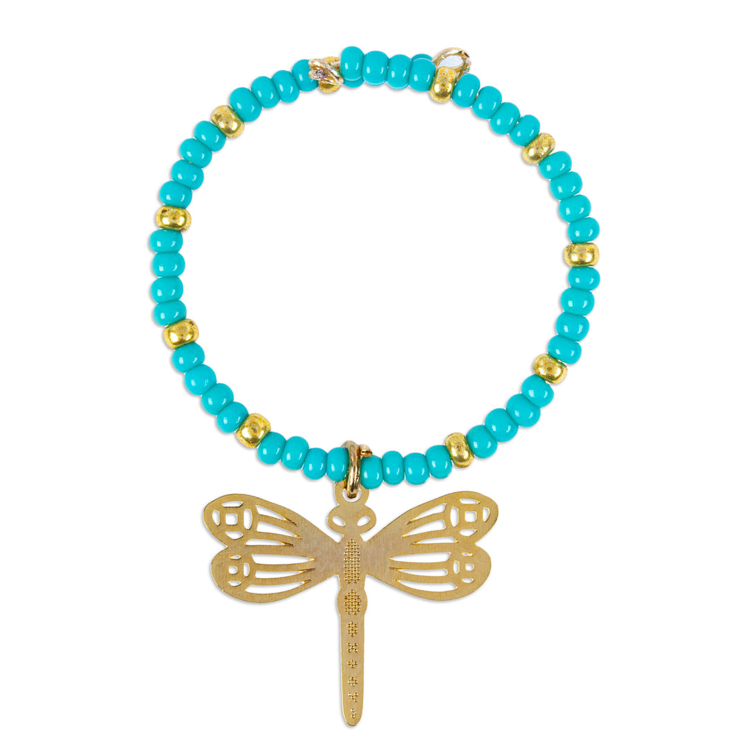Set of 2 Handmade Beaded Drink Markers with Golden Pendants - Turquoise Flutter