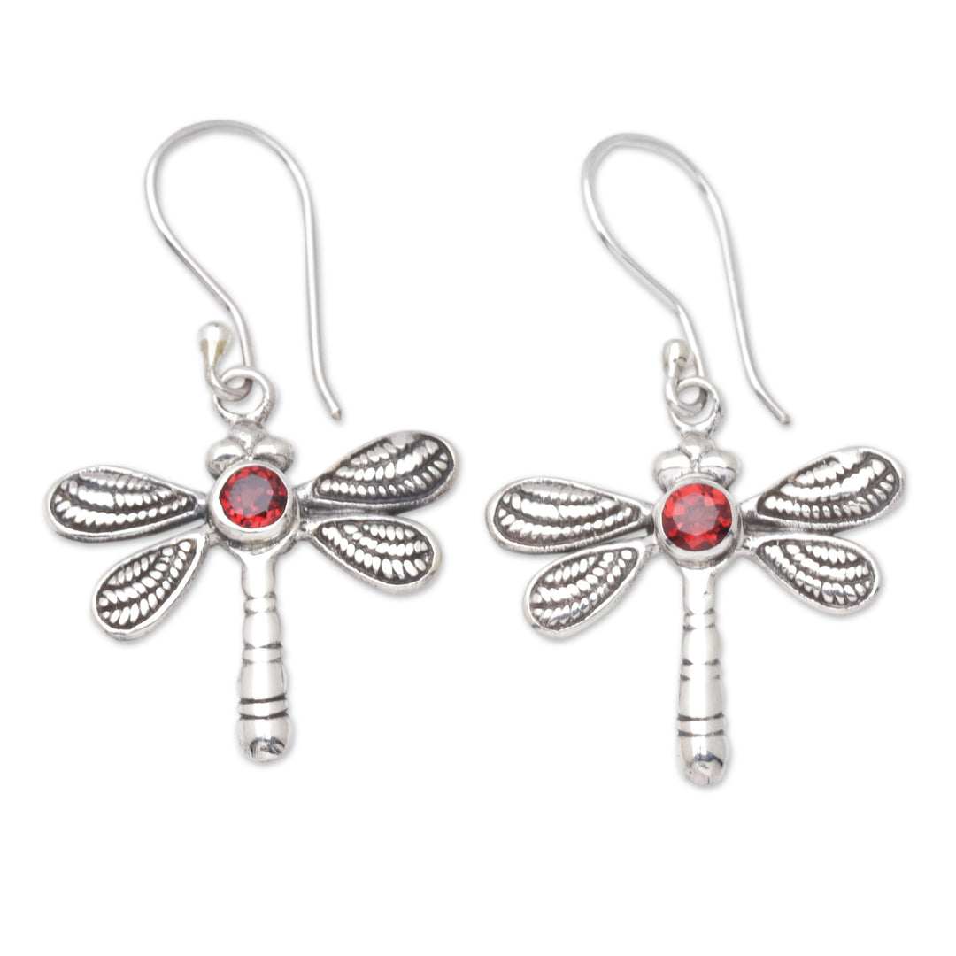Dragonfly Dangle Earrings with Natural Garnet Stones - Passionate Change