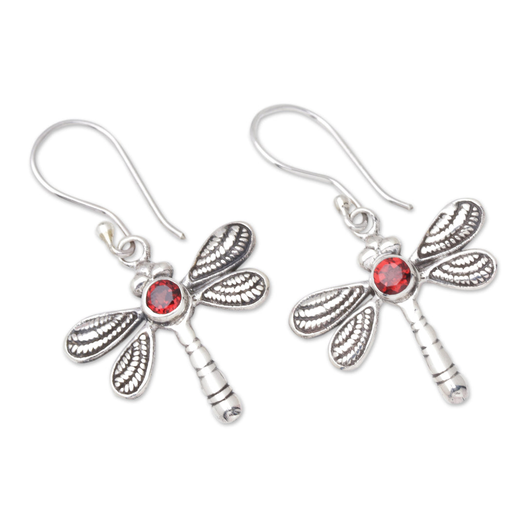 Dragonfly Dangle Earrings with Natural Garnet Stones - Passionate Change