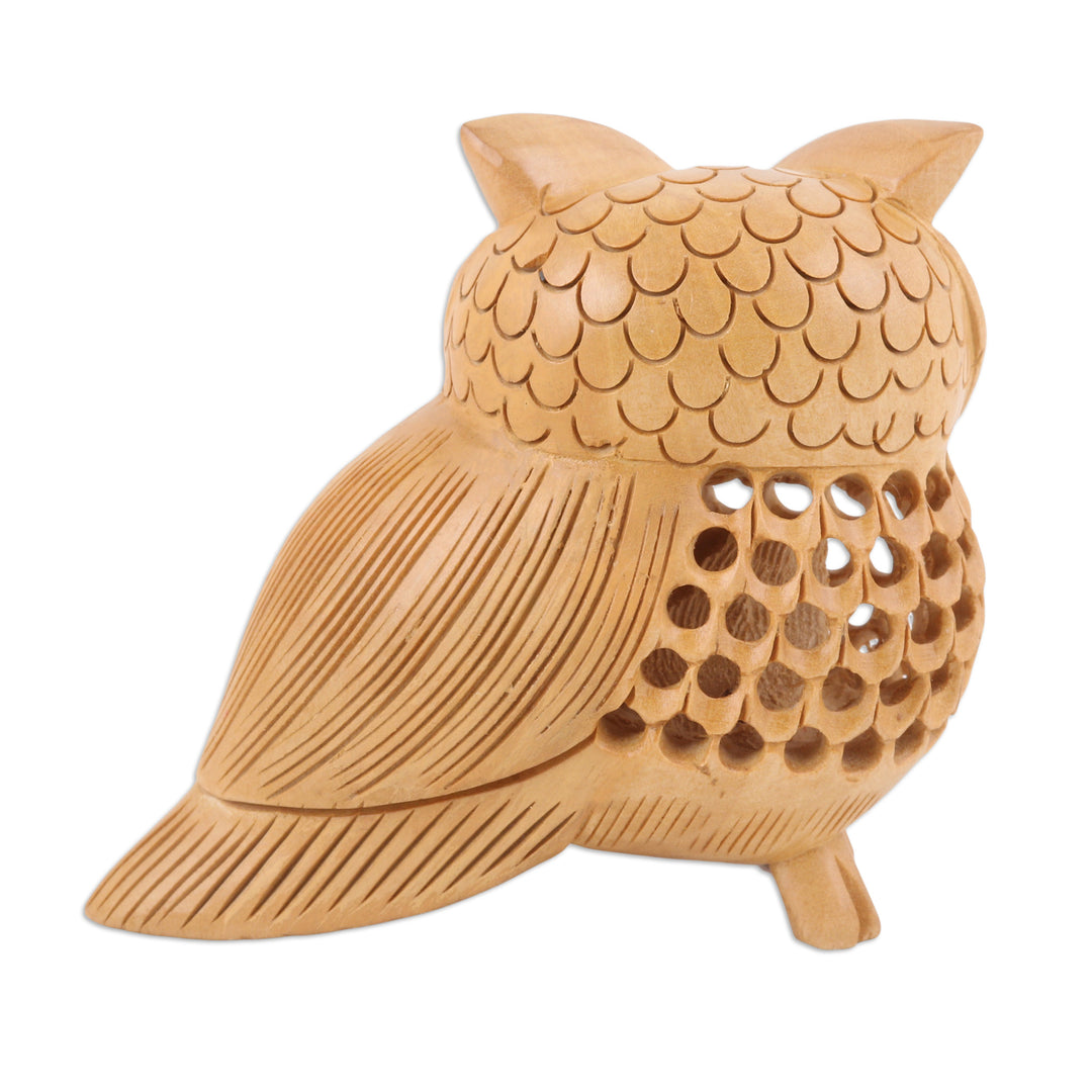 Brown Kadam Wood Owl Sculpture Hand-Carved in India - Wise Soul