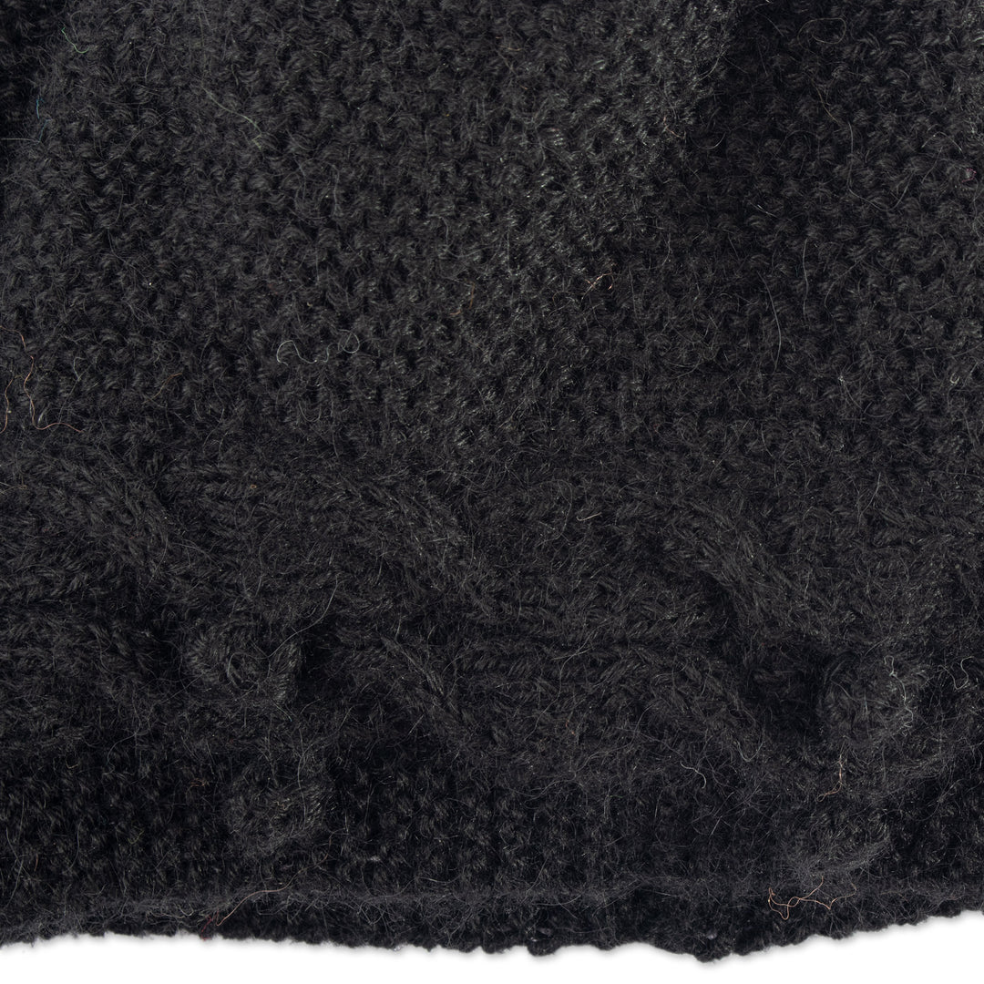 Knit 100% Alpaca Hat in a Black Tone Handcrafted in Peru - Crossed Paths in Black
