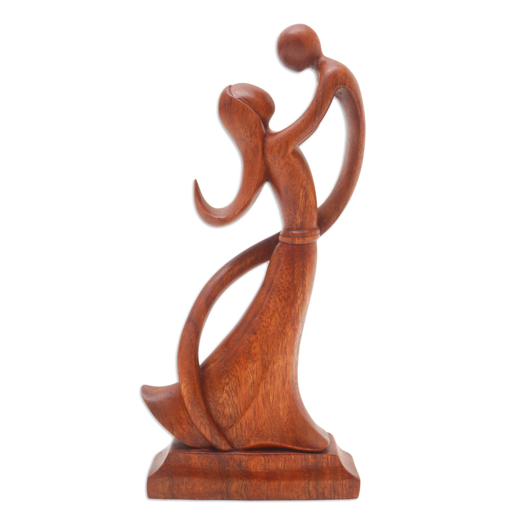 Balinese Hand-Carved Mother and Son Wood Sculpture - Dancing with Son