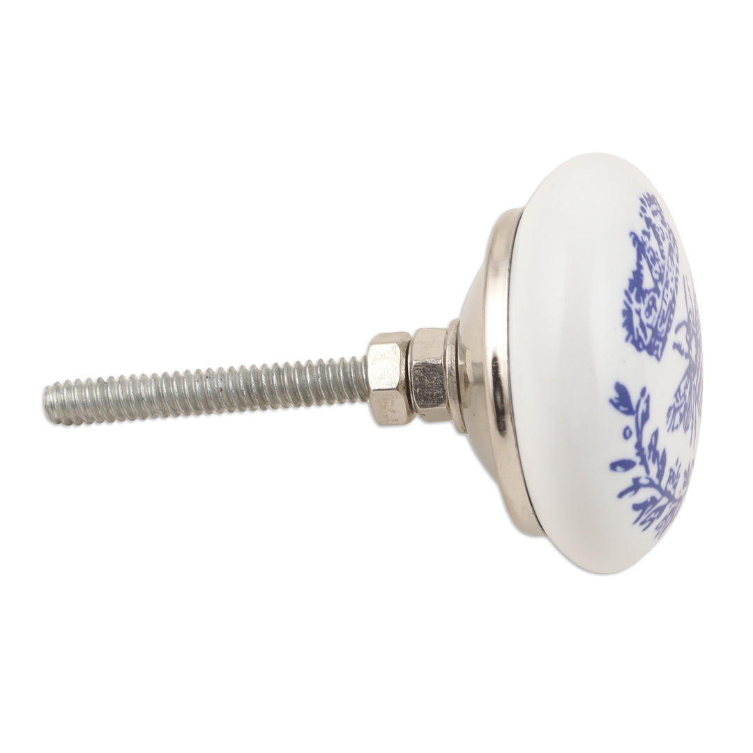 Set of 6 Handcrafted Blue Ceramic Knobs with Unique Designs - Blue Visions