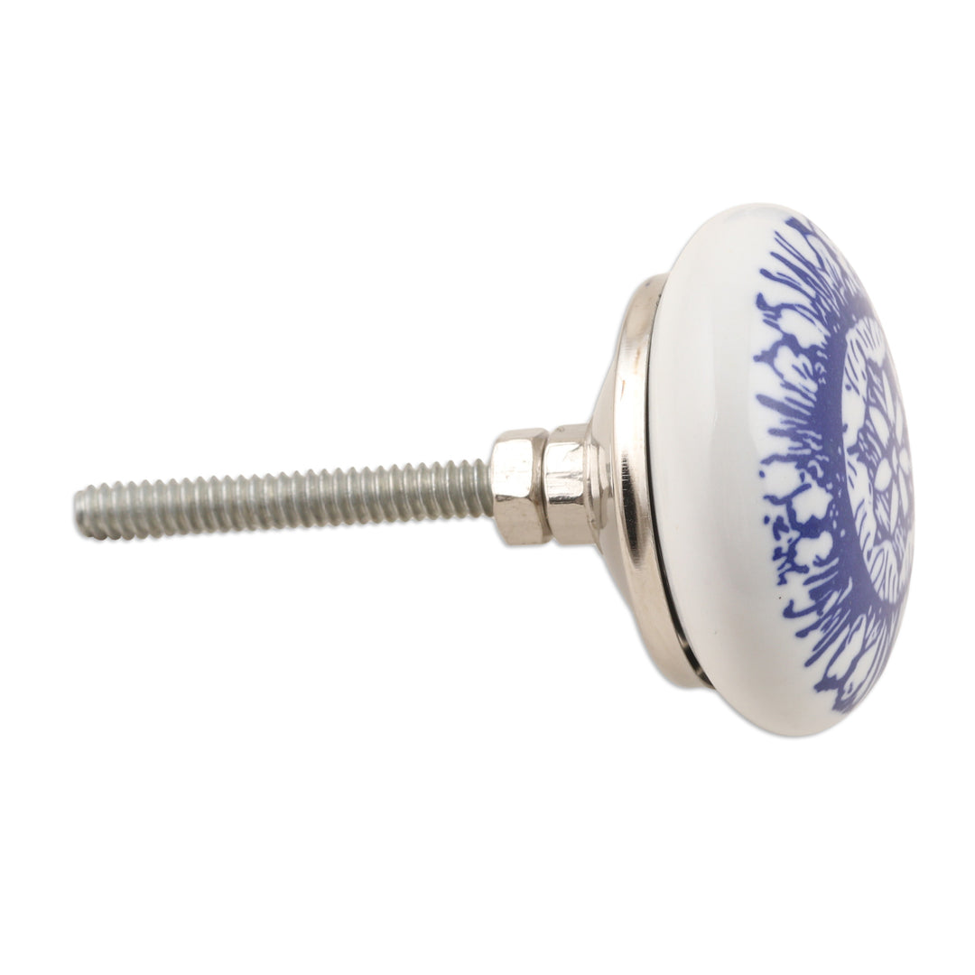 Set of 6 Handcrafted Blue Ceramic Knobs with Unique Patterns - Blue Imagination