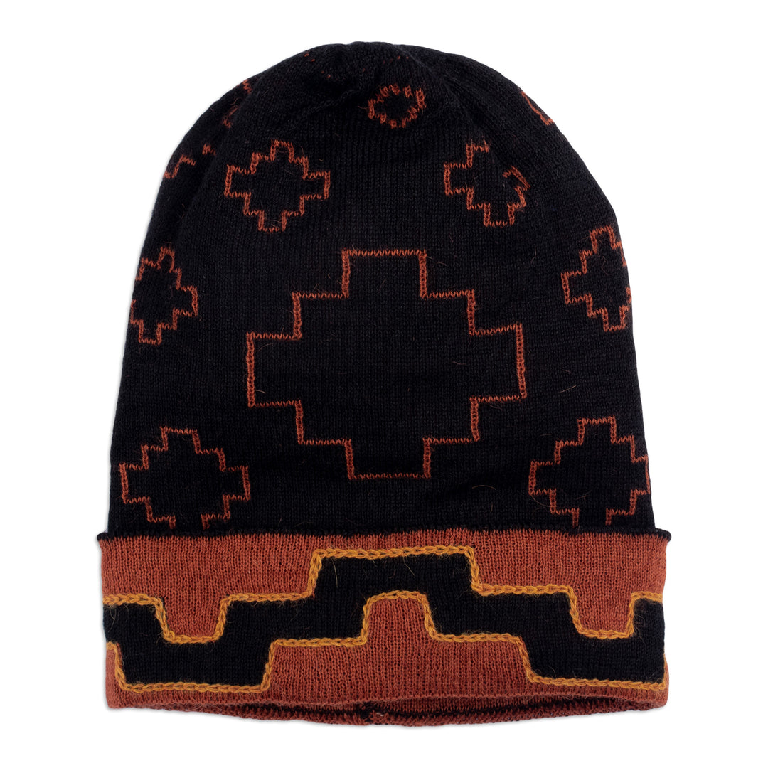Chakana-Inspired Alpaca Blend Hat in a Warm Palette - Earth Visions
