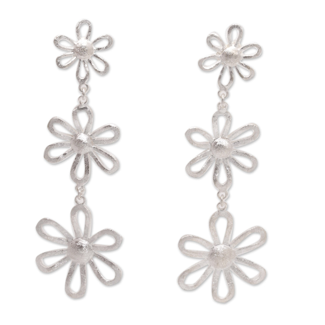Sterling Silver Dangle Earrings with Floral Details - Floral Rain