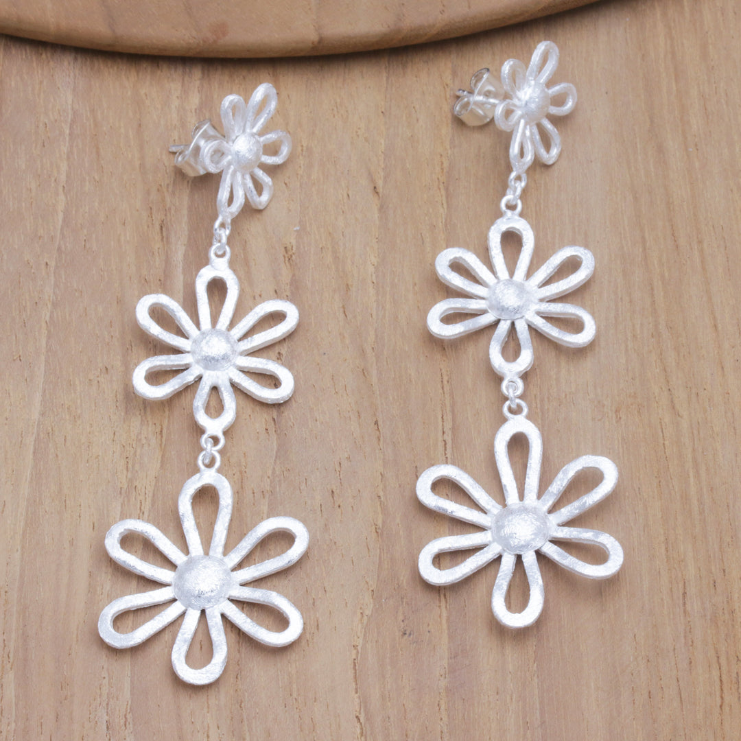 Sterling Silver Dangle Earrings with Floral Details - Floral Rain