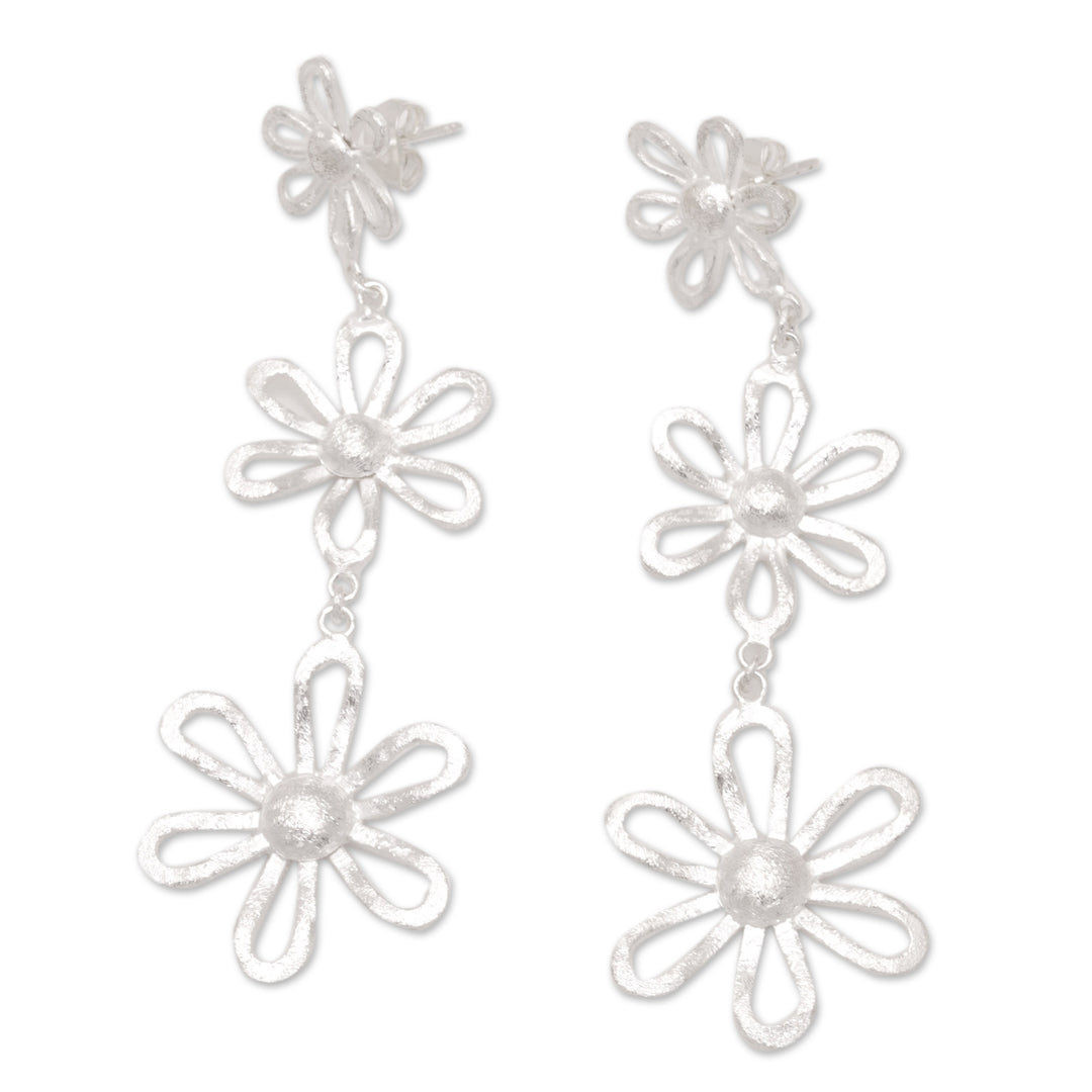 Sterling Silver Dangle Earrings with Floral Details - Floral Rain