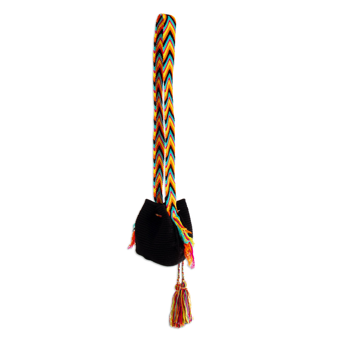 Black Crocheted Sling Bag with Multicolored Accents - Wayuu Glam