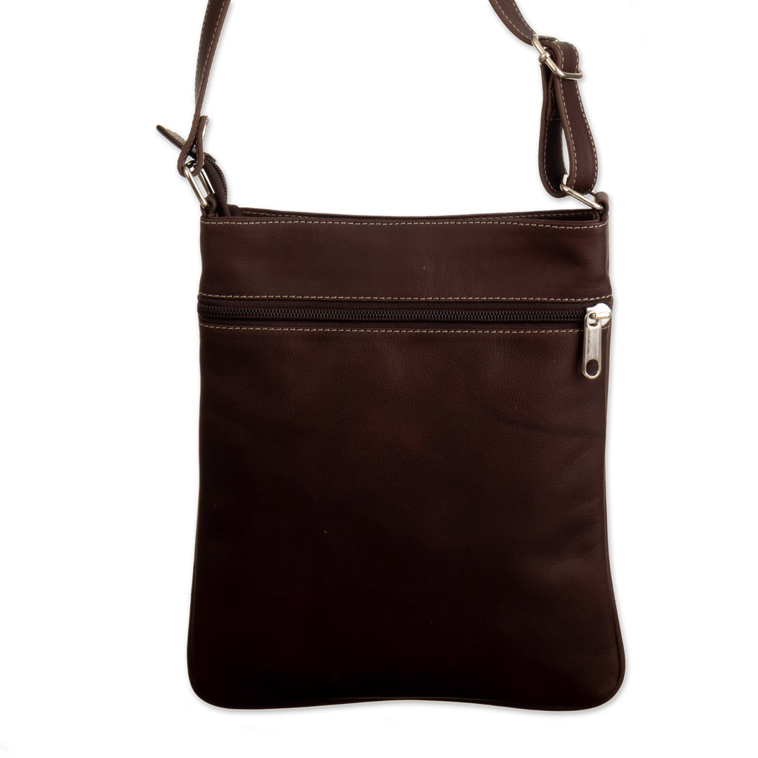 Brown Leather Sling with Mola Textile and Adjustable Strap - Brown Forest