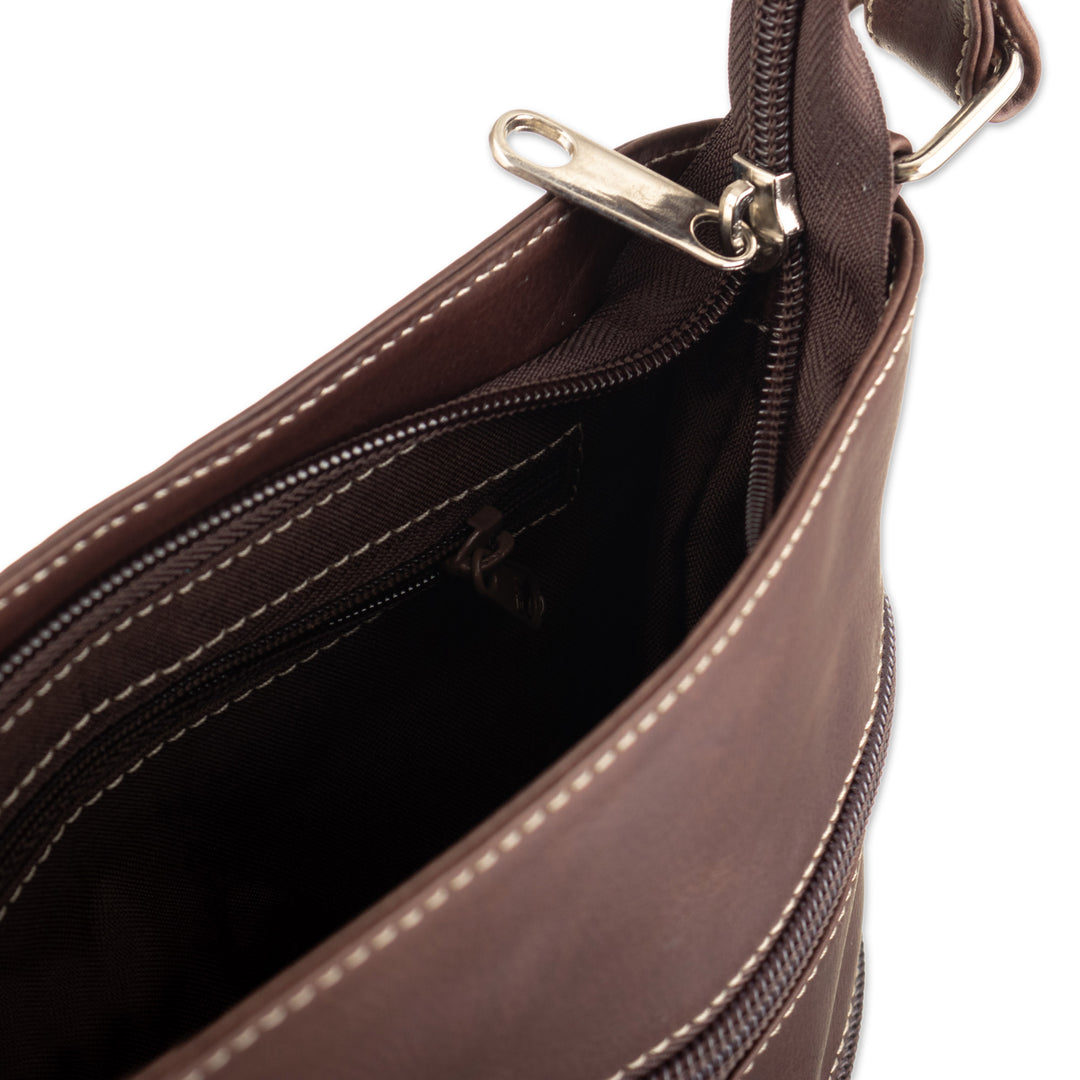 Brown Leather Sling with Mola Textile and Adjustable Strap - Brown Forest
