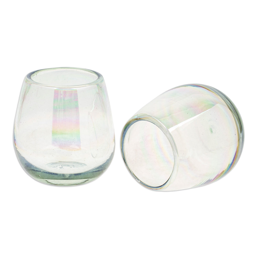 Pair of Eco-Friendly Clear Handblown Stemless Wine Glasses - Ethereal Joy