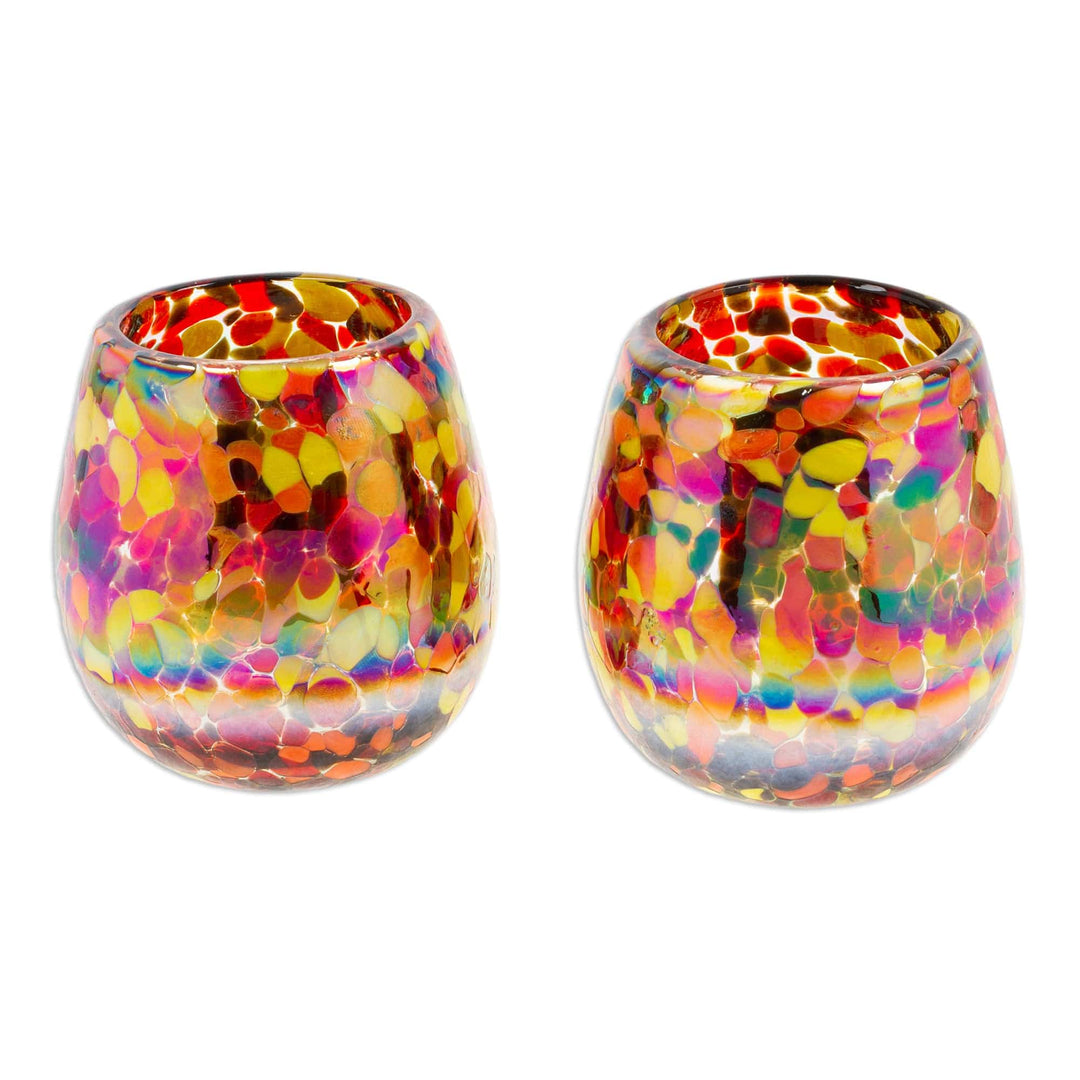 Pair of Colorful Stemless Wine Glasses Handblown in Mexico - Confetti Pop