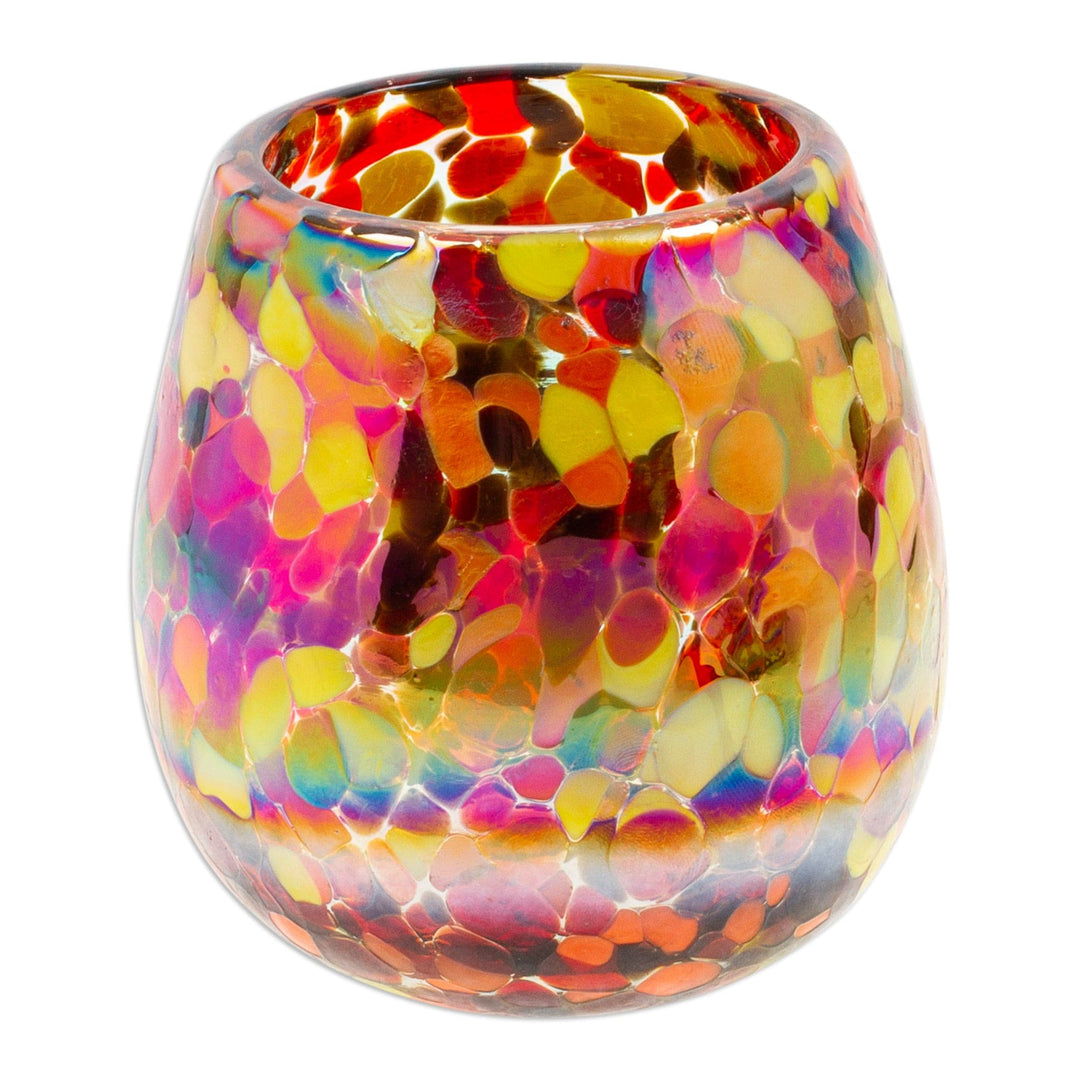 Pair of Colorful Stemless Wine Glasses Handblown in Mexico - Confetti Pop
