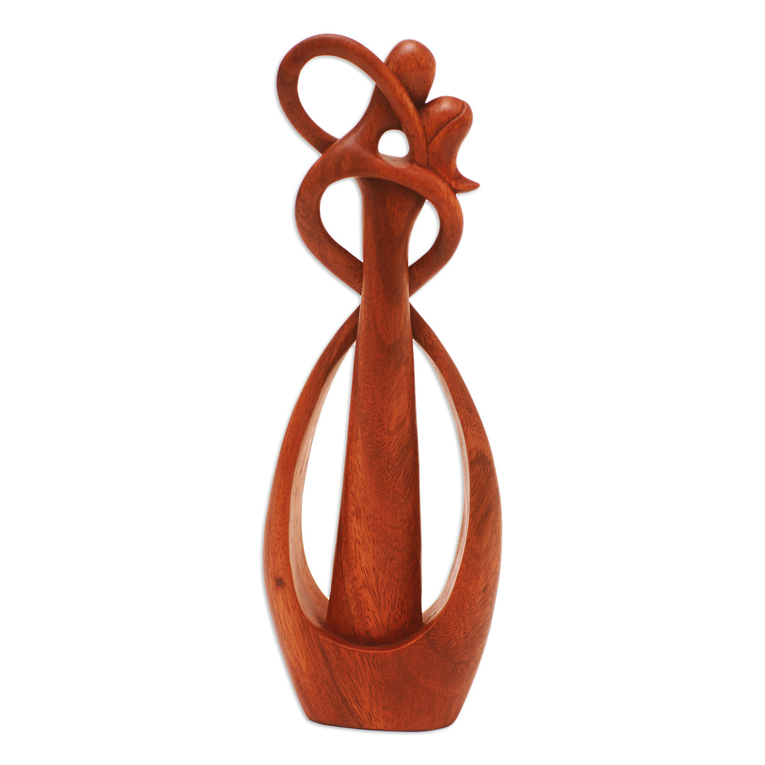 Hand-Carved Polished Suar Wood Sculpture of a Couple's Kiss - Loving Us