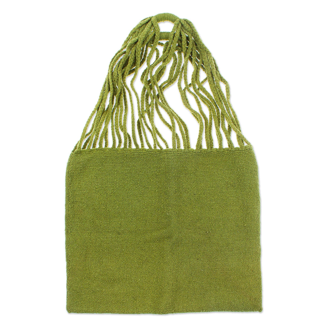 Handloomed Solid Olive Wool Tote Bag from Mexico - Royal Olive
