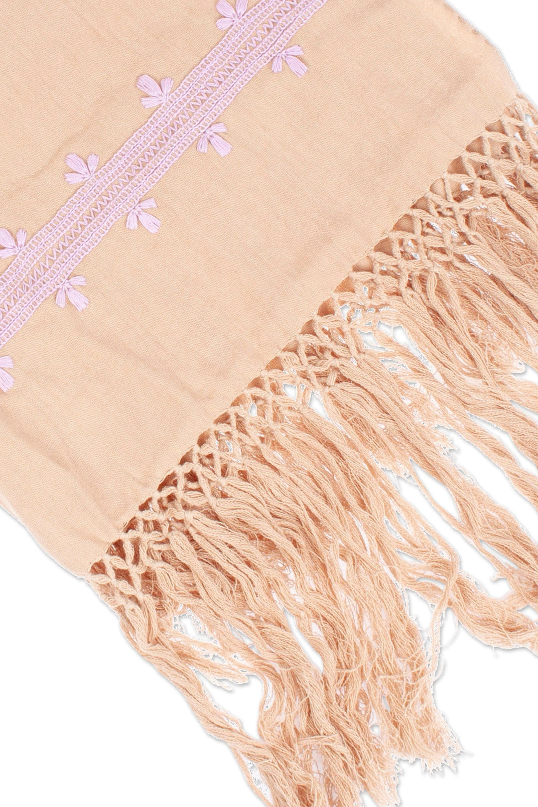 Pink Embroidered Cotton Shawl in a Solid Caramel Hue - Empress's Pink Spirit