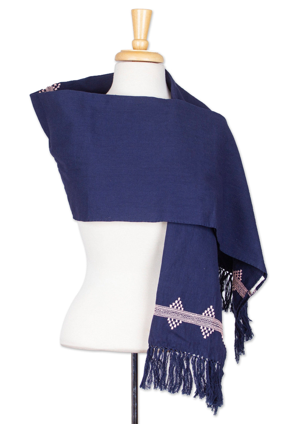 Blush Embroidered Cotton Shawl in a Solid Midnight Hue - Empress's Midnight Spirit