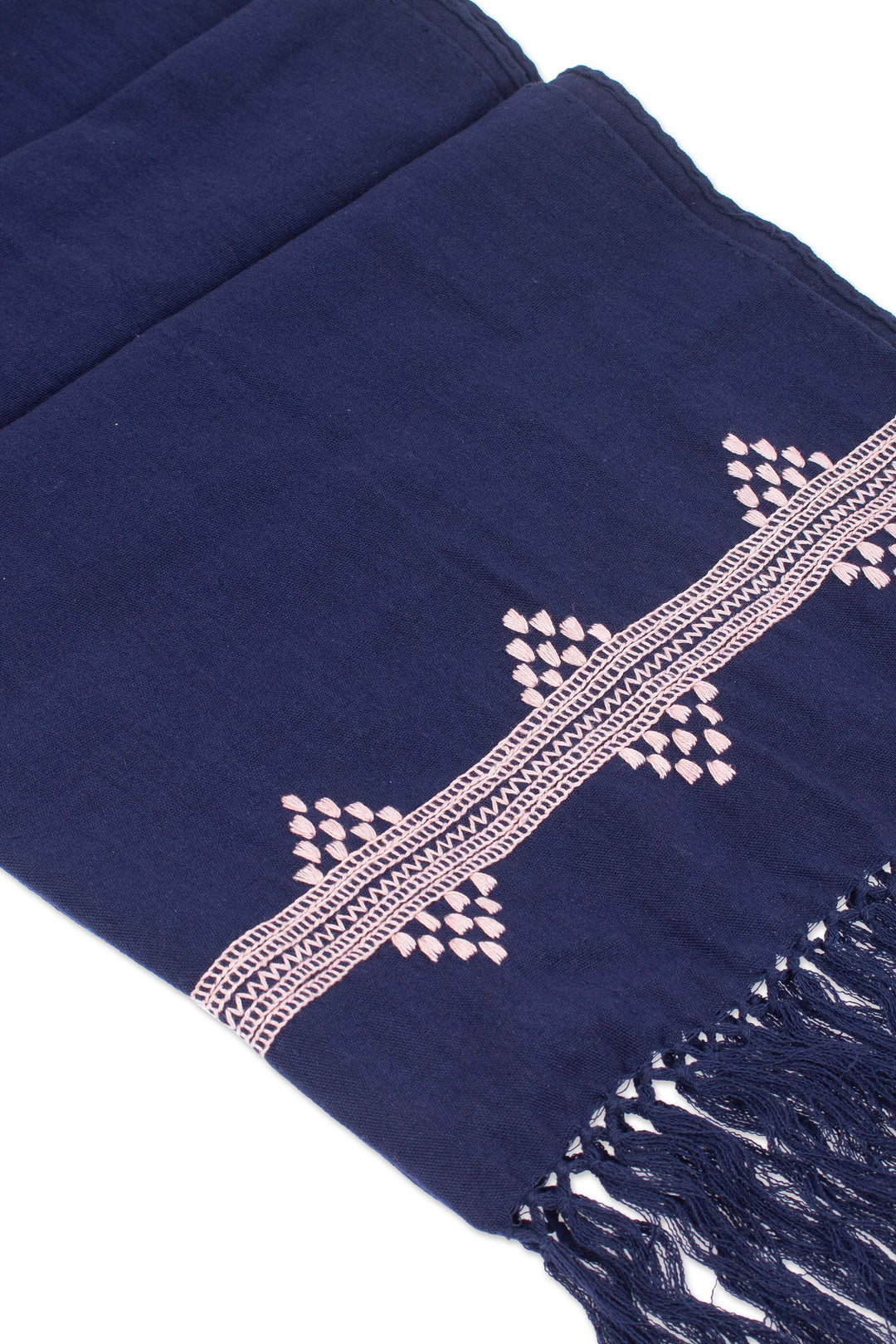 Blush Embroidered Cotton Shawl in a Solid Midnight Hue - Empress's Midnight Spirit