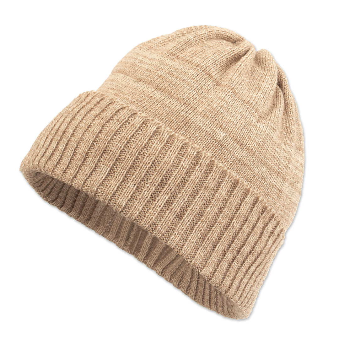 Baby Alpaca Blend and Copper Fiber Hat in Natural Beige Hue - Wintry Beige